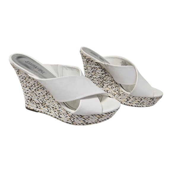 Jennifer Lopez wedge heels 7 1/2 White pre-owned - Picture 5 of 7